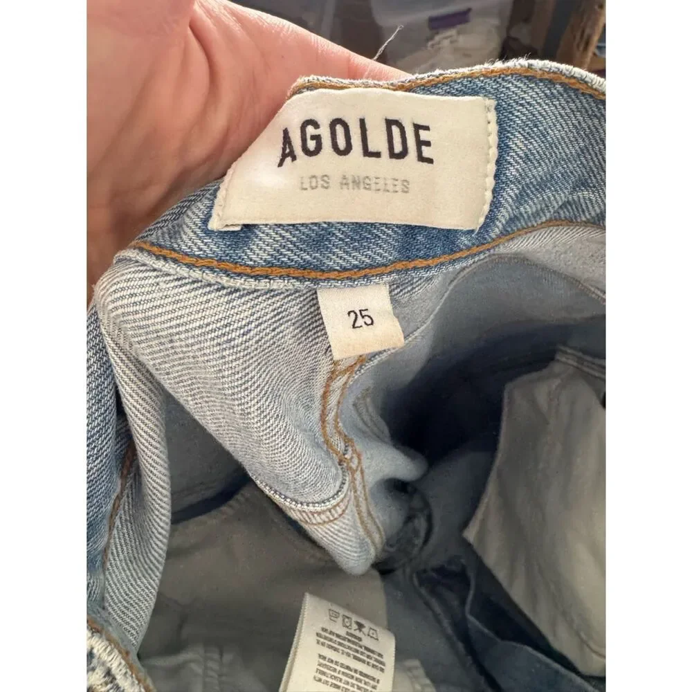 AGOLDE High-Rise Straight Leg Jeans in Light Blue 25